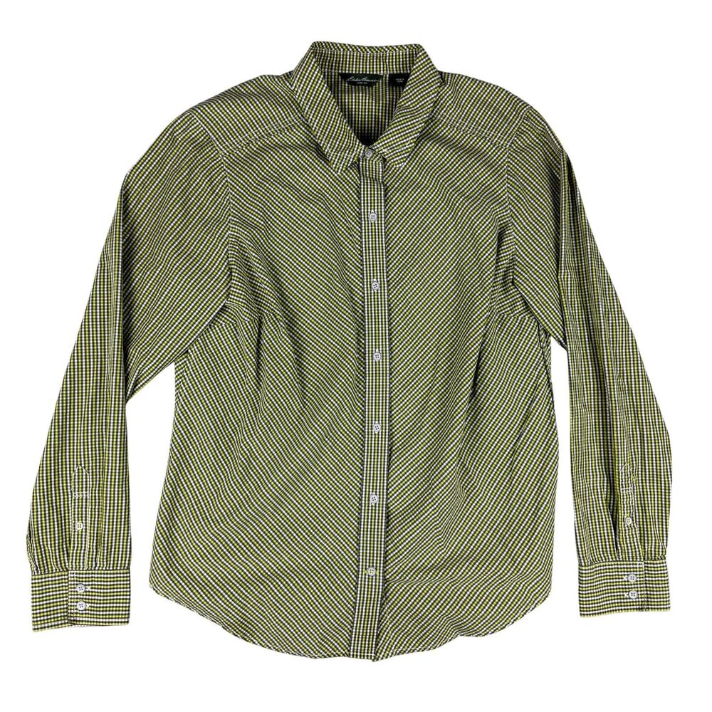 Eddie Bauer Shirt Men's Large Green Plaid Long Sleeve Button Up Cotton Preppy